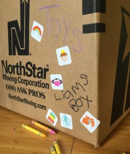 NorthStar Moving recommends letting younger kids decorate their moving boxes before a move. 