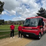 A NorthStar Moving team with our electric van on the way to deliver items for the 49ers Foundation's 2026 annual Golden Getaway Weekend & Celebrity Golf Tournament